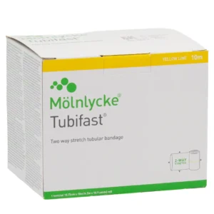 Mölnlycke TUBIFAST 2-Way Stretch Schlauchverband Yellow Line 10,75 cm × 10 m – 1 Rolle