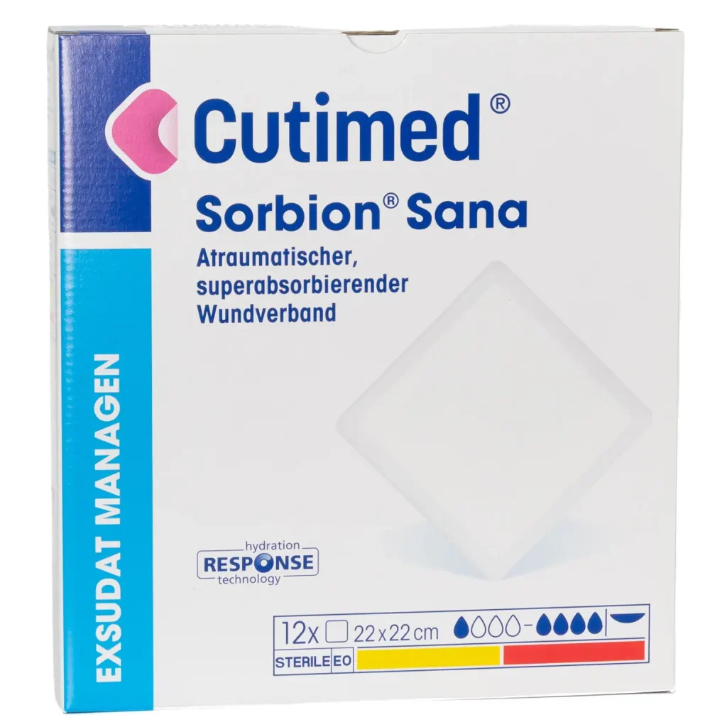 Cutimed Sorbion Sana 22 × 22 cm – Packung mit 12 Stück