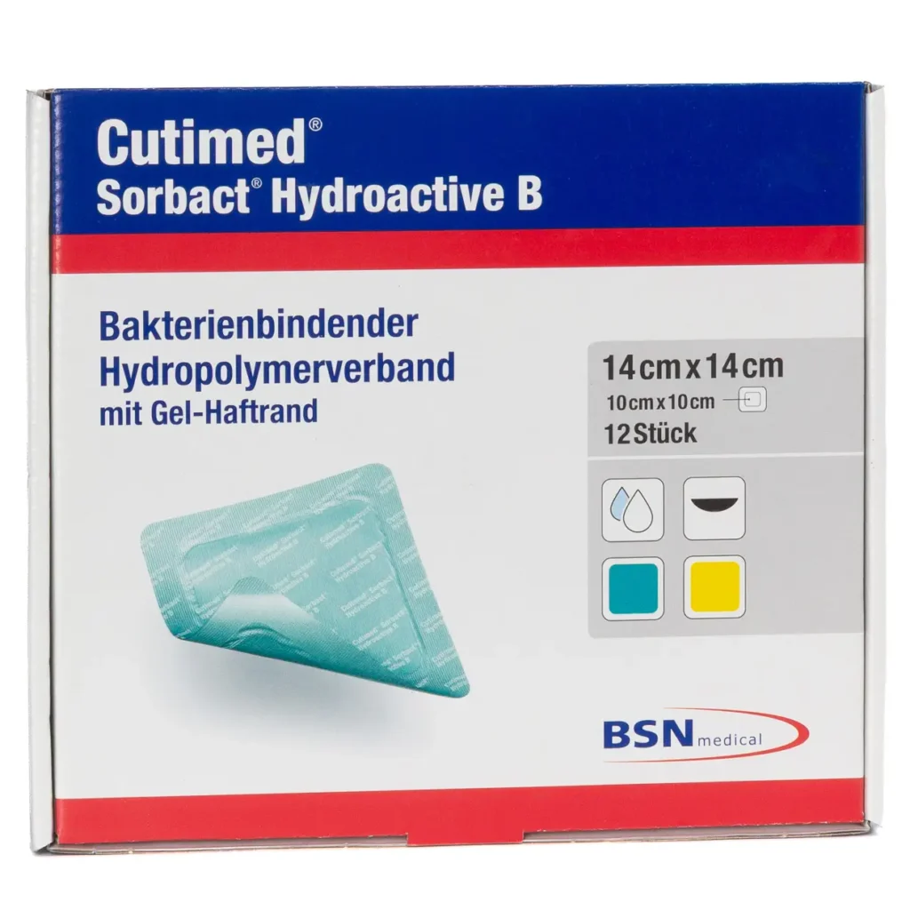 Cutimed Sorbact Hydroactive B 14 × 14 cm – Packung mit 12 Stück