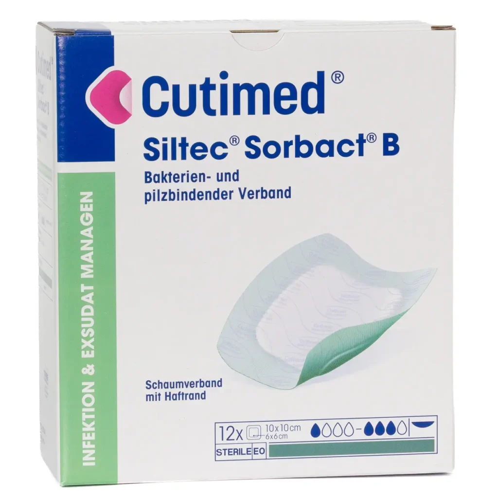 Cutimed Siltec Sorbact B 10 × 10 cm – Packung mit 12 Stück