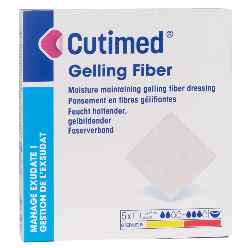 Cutimed Gelling Fiber 15 × 15 cm – Packung mit 5 Stück