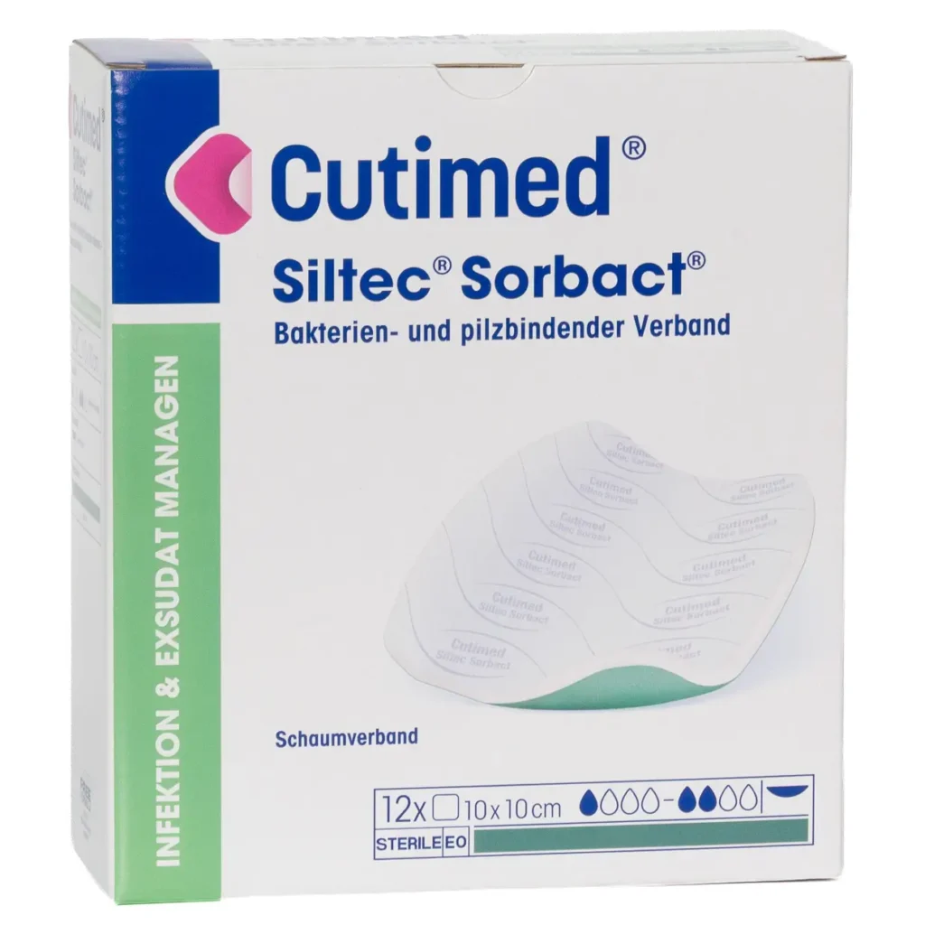 Cutimed Siltec Sorbact 10 × 10 cm – Packung mit 12 Stück