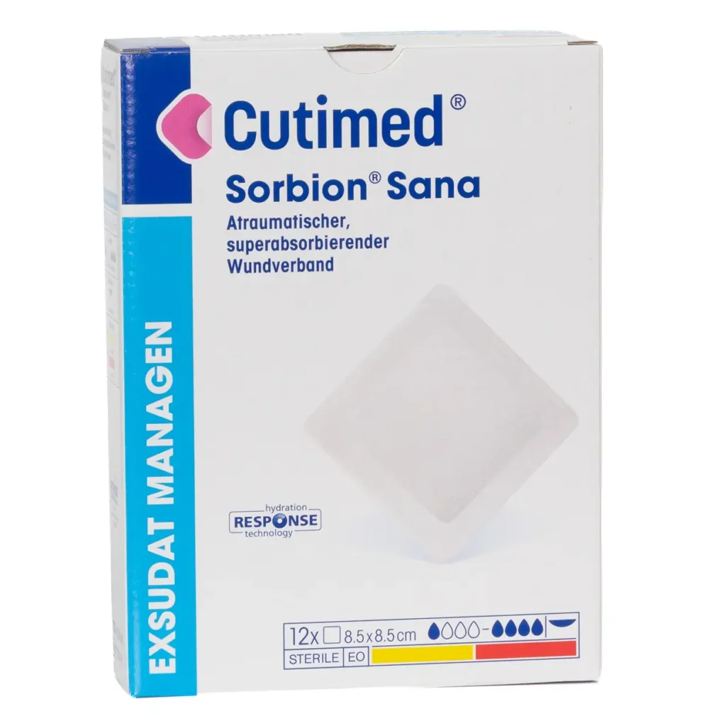 Cutimed Sorbion Sana 8,5 × 8,5 cm – Packung mit 12 Stück