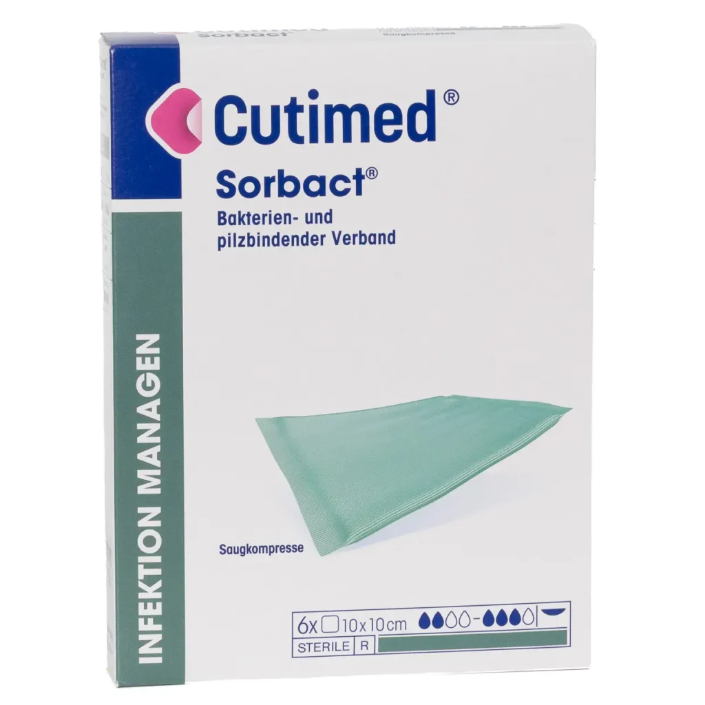 Cutimed Sorbact Saugkompresse 10 × 10 cm – Packung mit 6 Stück