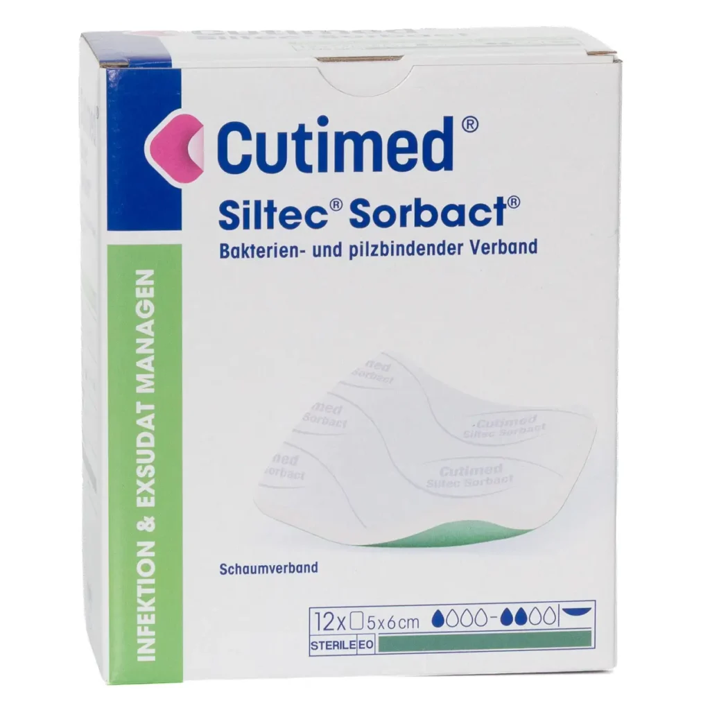 Cutimed Siltec Sorbact 5 × 6 cm – Packung mit 12 Stück