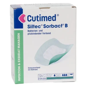 Cutimed Siltec Sorbact B 7,5 × 7,5 cm – Packung mit 12 Stück
