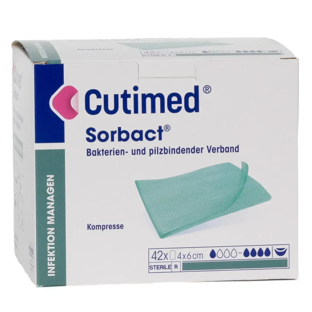 Cutimed Sorbact Kompresse 4 × 6 cm – Packung mit 42 Stück