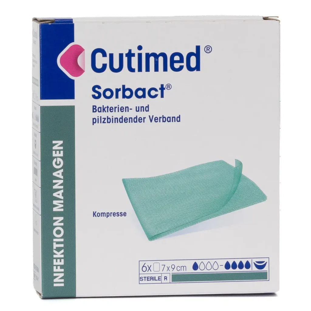 Cutimed Sorbact Kompresse 7 × 9 cm – Packung mit 6 Stück