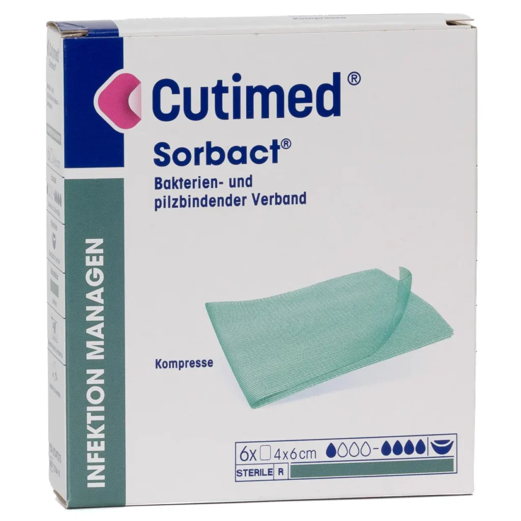 Packung Cutimed Sorbact Kompresse, 4 × 6 cm, 6 Stück