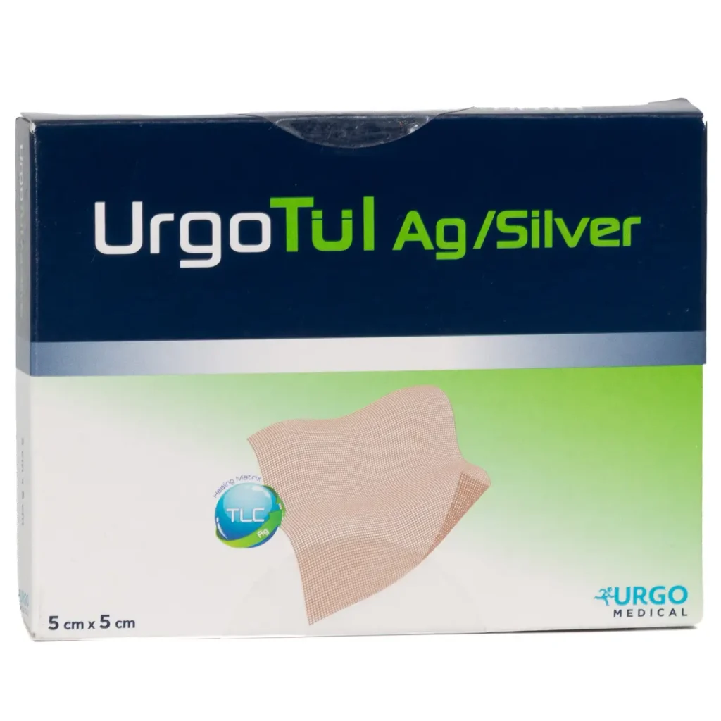 Packung UrgoTül Ag/Silver, 5 × 5 cm, 10 Wundauflagen