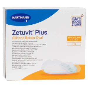 HARTMANN Zetuvit Plus Silicone Border Oval, 13 × 15,5 cm, 10 Wundauflagen – Produktverpackung