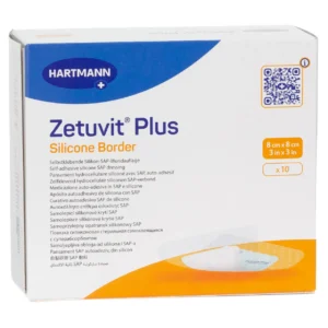 HARTMANN Zetuvit Plus Silicone Border, 8 × 8 cm, 10 Wundauflagen – Produktverpackung
