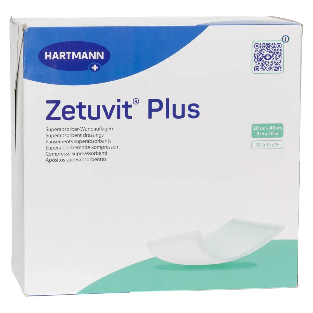 HARTMANN Zetuvit Plus, 20 × 40 cm, 10 Wundauflagen – Produktverpackung