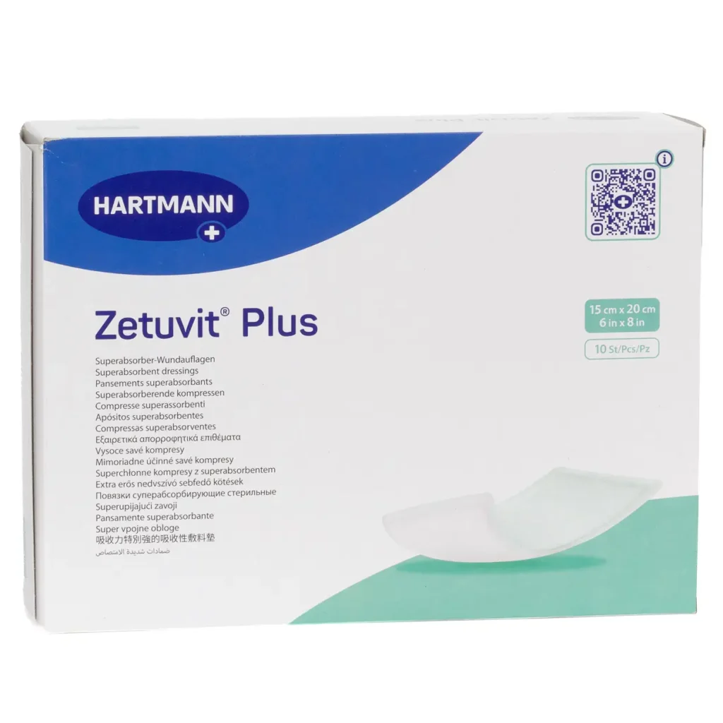 HARTMANN Zetuvit Plus, 15 × 20 cm, 10 Wundauflagen – Produktverpackung