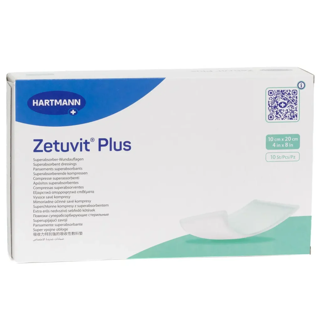HARTMANN Zetuvit Plus, 10 × 20 cm, 10 Wundauflagen – Produktverpackung