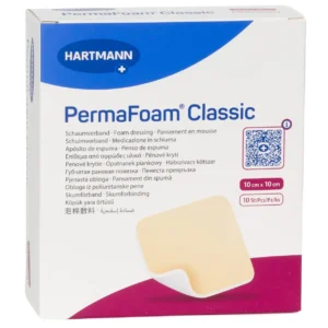 HARTMANN PermaFoam Classic, 10 × 10 cm, 10 Wundauflagen – Produktverpackung