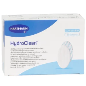 HARTMANN HydroClean oval, 4 × 8 cm, 10 Wundauflagen – Produktverpackung