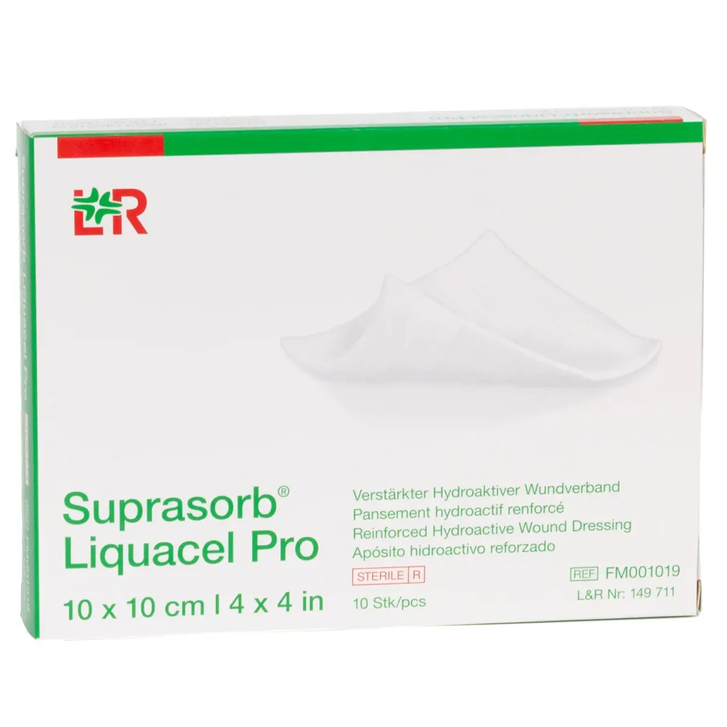 Verpackung Suprasorb Liquacel Pro Hydroaktiver Faserverband, 10 × 10 cm, 10 Wundauflagen