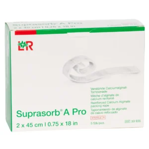 Verpackung Suprasorb A Pro Calciumalginat-Tamponade, 2 × 45 cm, 5 Tamponaden