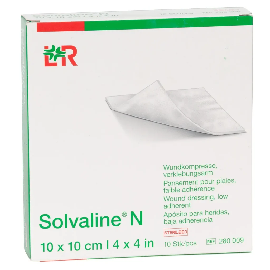 Verpackung Solvaline N Wundkompresse, 10 × 10 cm, 10 Kompressen