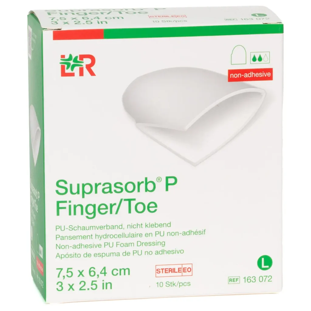 Verpackung Suprasorb P Finger/Toe L Schaumverband, 7,5 × 6,4 cm, 10 Wundauflagen