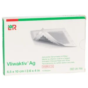 Verpackung Vliwaktiv Ag Aktivkohle-Tamponade mit Silber, 6,5 × 10 cm, 10 Tamponaden