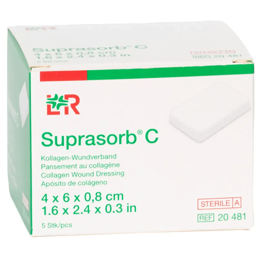 Verpackung Suprasorb C Kollagen-Wundverband, 4 × 6 × 0,8 cm, 5 Wundauflagen
