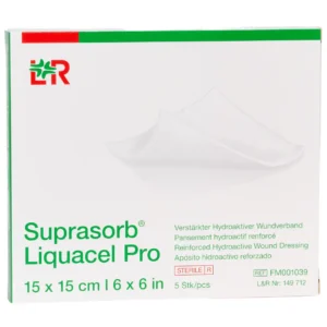 Verpackung Suprasorb Liquacel Pro Hydroaktiver Faserverband, 15 × 15 cm, 5 Wundauflagen
