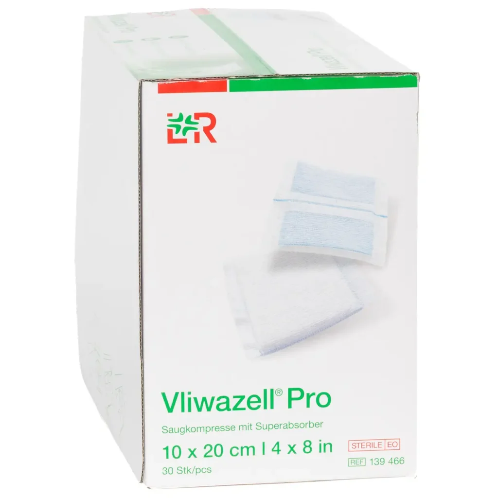 Zusatzansicht der Verpackung Vliwazell Pro, 10 × 20 cm, 30 Kompressen