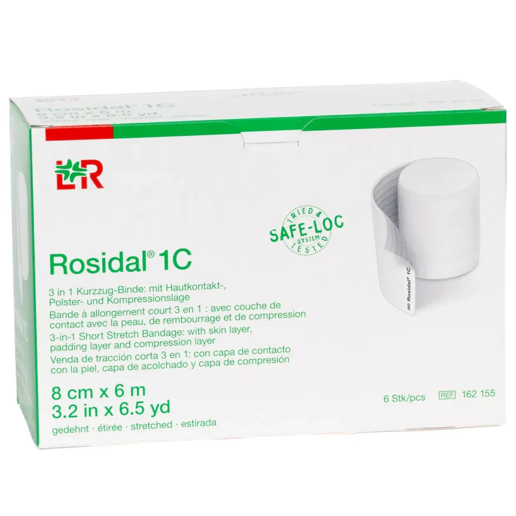 Verpackung Rosidal 1C 3-in-1-Kurzzugbinde, 8 cm × 6 m, 6 Binden
