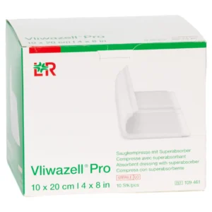 Verpackung Vliwazell Pro Superabsorber-Saugkompresse, 10 × 20 cm, 10 Kompressen