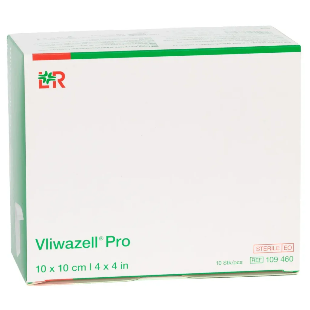 Verpackung Vliwazell Pro Superabsorber-Saugkompresse, 10 × 10 cm, 10 Kompressen
