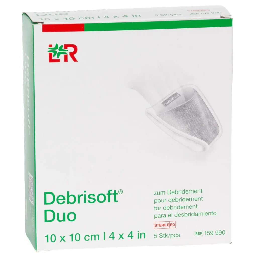 Verpackung Debrisoft Duo Debridement-Pad, 10 × 10 cm, 5 Pads