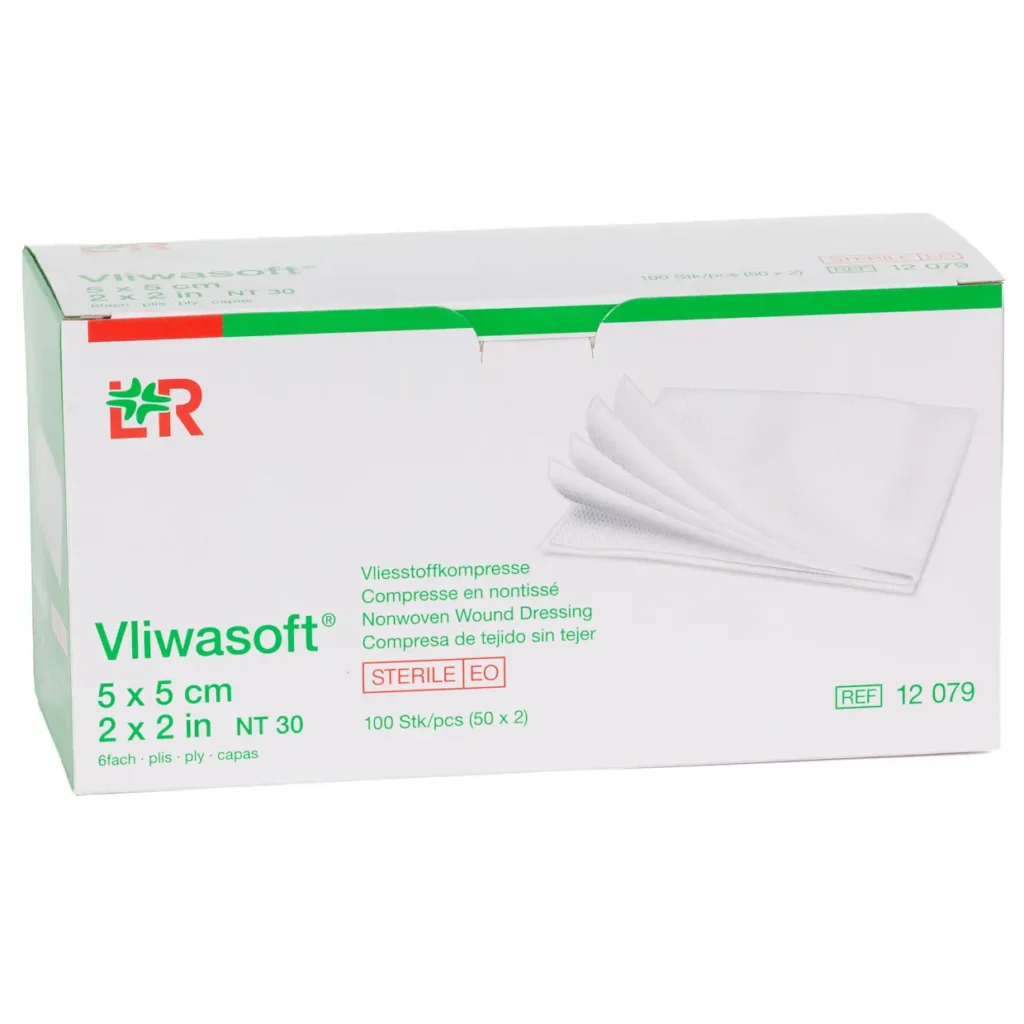 Verpackung Vliwasoft Vlieskompressen, steril, 6-fach, 5 × 5 cm, 100 Kompressen