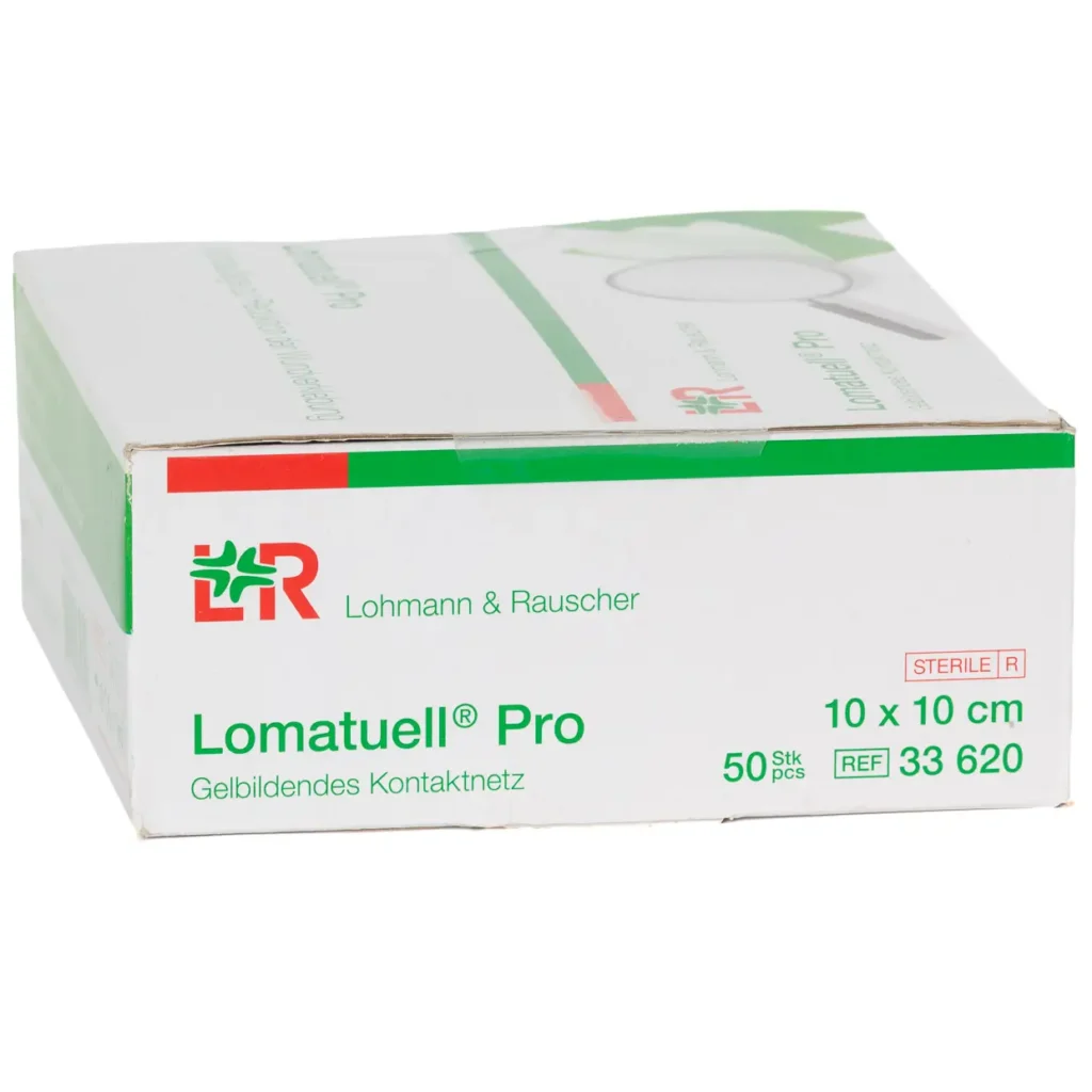 Verpackung Lomatuell Pro Gelbildendes Kontaktnetz, 10 × 10 cm, 50 Wundauflagen