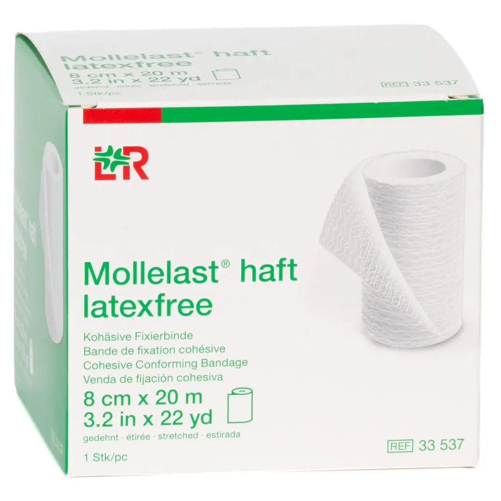 Verpackung Mollelast haft latexfrei Kohäsive Fixierbinde, latexfrei, weiß, 8 cm × 20 m, 1 Binde