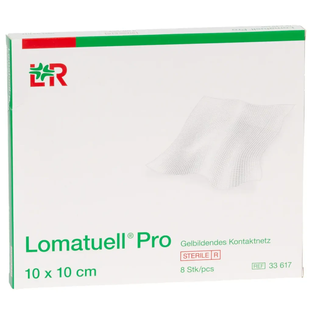 Verpackung Lomatuell Pro Gelbildendes Kontaktnetz, 10 × 10 cm, 8 Wundauflagen