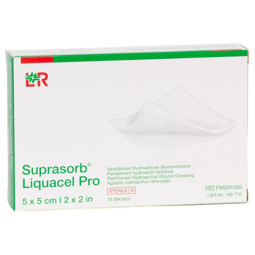 Verpackung Suprasorb Liquacel Pro Hydroaktiver Faserverband, 5 × 5 cm, 10 Wundauflagen
