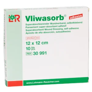 Verpackung Vliwasorb adhesive Selbstklebender Superabsorber, 12 × 12 cm, 10 Wundauflagen