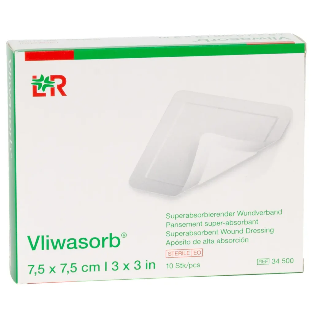 Verpackung Vliwasorb Superabsorber, 7,5 × 7,5 cm, 10 Wundauflagen